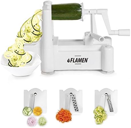 Flamen TRTAZ11A Free Tri-Blades Fruits and Vegetable Spiralizer Cutter Slicer-Veggie Salad Spaghetti and Pasta Maker for Low Carb, Paleo, Vegan, Raw, Gluten