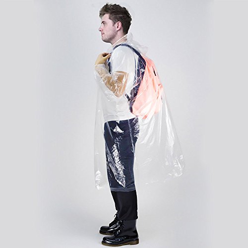 Anpatio 6pcs Emergency Disposable Rain Poncho with Drawstring Hood Portable Lightweight Waterproof Raincoat for Adult Men Women Travel Hiking Outdoors Sports Water Park Clear