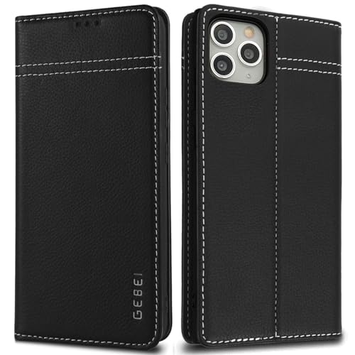 Gebei Hülle Echt Leder für iPhone 11 Pro (5,8") - Premium Lederhülle Klapphülle mit Standfunktion und Kartenfächer Flip Case Ledertasche für iPhone 11