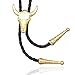 RechicGu Polish Golden Western Texas Longhorn Buffalo Steer Cow Skull Leather Rodeo Bolo Tie Necktie