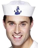 Smiffy's Men's Us Sailor Doughboy Hat with Anchor 34536, White/Blue, One size