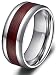 8mm Men's Titanium Ring Real Wood Grain Inlay Polished Beveled Edges Comfort Fit Wedding Band Size 5 - 14
