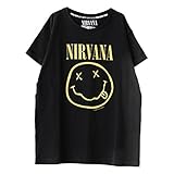 Chicnova Women's Letter Nirvana Smiley Print Black T-shirt (One Size, Black)