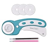 Browill 45mm Rotary Cutter Set Handle Rolling Cutter with 3 Extra Blades and Safety Lock, Sewing Accessories and Supplies for Cutting Fabric Paper Leather Scrapbooking Quilting(Left & Right Hand)
