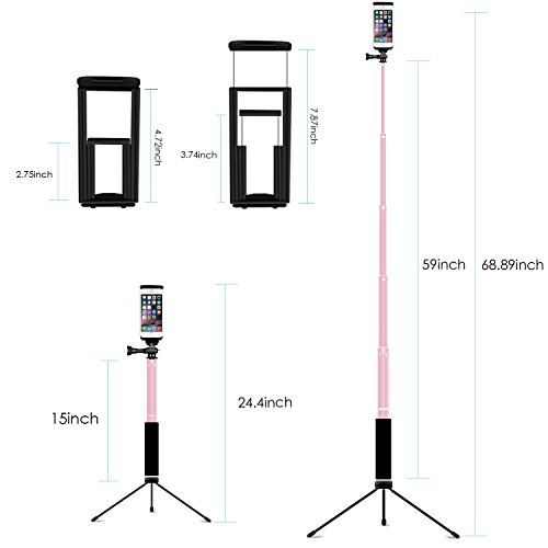 image for Bluetooth Selfie Stick with Tripod, Remote 59Inch MFW Extendable Monop