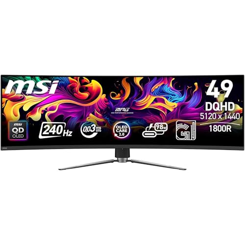 MSI MPG 491CQPXDE QD-OLED, 49 Zoll, DQHD, 5120x1440, 1800R, OLED-Monitor, 240 Hz, 0,03 ms, DisplayHDR True Black 400, G-SYNC™-kompatibel, HDMI™ 2.1, D