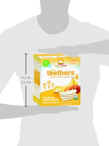 HAPPY BABY ORGANIC TEETHERS, BANANA AND SWEET POTATO, GENTLE TEETHING WAFERS, PACKETS, SOOTHING RICE COOKIES FOR TEETHING BABIES, 2 COUNT PER PACK, 12 COUNT PER BOX, 1.7 OUNCE