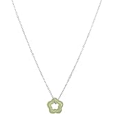 Moonffay Women's 18K Gold Plated Green Crystal Stone Pendant Necklace,Dainty Star Flower Donut Choker for Teen Jewelry 16 inches Chain