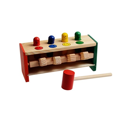 Livoty Deluxe Pounding Bench Wooden Toy With Mallet Wooden Learning Educational Toys for Over 3 Years Old (Multicolor)