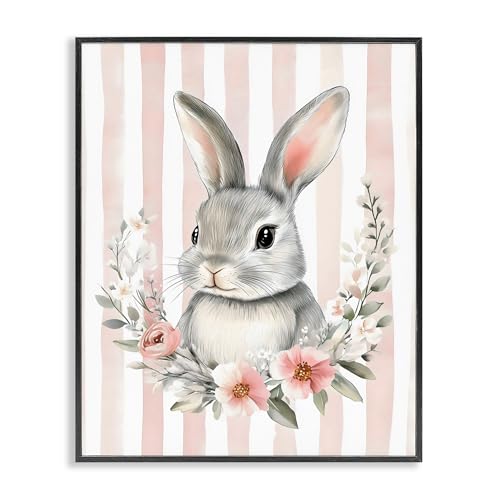 Stupell Industries 'Pink Striped Nursery Bunny', Framed Giclee Art, Black, 11 x…