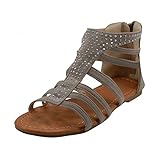 AimTrend Womens Back Zipper Studded Gladiator Sandals Flats