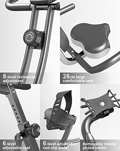 PROIRON Foldable Exercise Bike Fitness Bike 3 in 1, 8 Levels of Magnetic Resistance & Comfortable Adjustable Seat, Indoor Exercise Bike Tablet Holder & Digital Monitor