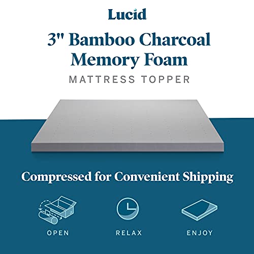 Lucid 2 Inch Ventilated Bamboo Charcoal Memory Foam Mattress Topper