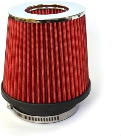 Lizudian 3" Inlet Short Ram Cold Air Intake Round Cone Air Filter Chrome Red Sidewall 35.45 lbs