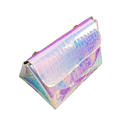 Girls 3D Triangle Croco Skin Print Hologram PU Leather Shoulder Bag Wallet Bag White