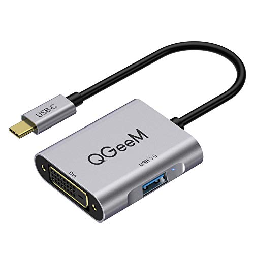 USB Type C(Thunderbolt 3) to DVI Adapter, QGeeM USB C to DVI Adapter Male to Female Converter