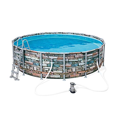 Bestway Power Steel 488x122 cm, stabiler Frame Pool rund im Komplett Set, inklusive Filterpumpe, Leiter und Abdeckplane – Bild 5