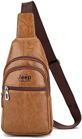 Jeep Buluo Mens Leather Bag Shoulder Crossbody Bags Jeep Sling Bag Zipper Pocket For Iphone Camel
