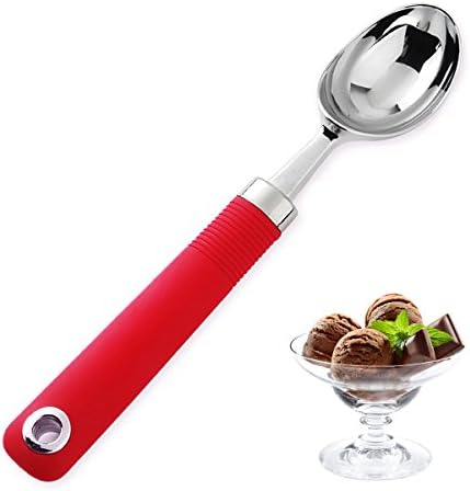 Eloric Ice Cream Scoop with Comfortable Non-slip Handle, Professional Heavy Duty Metal Scooper, Dishwasher Safe,Red