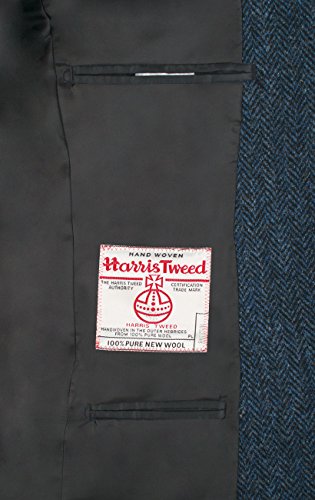 Harris Tweed Mens Blue Suit Jacket Regular Fit 100% Wool Herringbone-42R