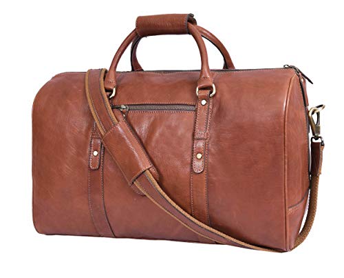 Leather Travel Duffle Bag | Gym Sports Bag Airplane Luggage Carry-On Bag | Gift for Father's Day By Aaron Leather (Russet)