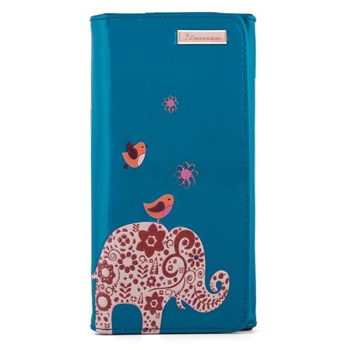 kukubird Elephant Womens Wallet PU Leather Bifold Card Holder with Zipper Coin Pocket Purse-Blue — image 1