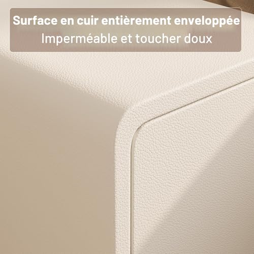 AQIMUELE Narrow Bedside Table, Wooden Bedside Table with 3 Drawers, 30W x 40D x 57H cm, without Installation, Leather Surface, Side Table for Bedroom, Living Room (White)