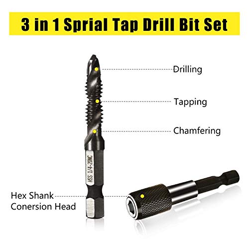 Combination Drill and Tap Bit Set,3in1 Screw Tapping Bit Tool,Hex