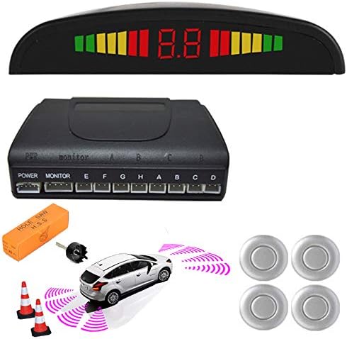 Kozyshow Car Rear Reverse Backup Radar System with Auto Vehicle 4 Wireless Stop Parking Assistance Sensors Kit Buzzer Alarm Reminder Monitor Distance Detection + LED Distance Display (Silver)