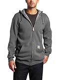 Carhartt Men's Big & Tall Midweight Sweatshirt Hooded Zip Front Original Fit,Charcoal Heather,X-Large Tall