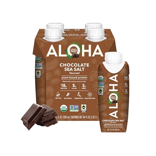 ALOHA Organic Protein Drink, Chocolate Sea Salt, Low Sugar & Dairy Free Ready-to-Drink Protein Shake, Plant Based, Non-Dairy, Clean Ingredients, GLP-1 Friendly, 18g Protein, Gluten Free