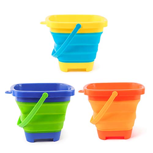 Binory 2.5L Collapsible Silicone Sand Bucket,Sand Pail Square and Circle Toy for Summer Beach Party Game Playing,Expandable Multi Purpose Indoor Outdoor Sand/Water/Toy Storage Bucket (green) - Thumbnail 5