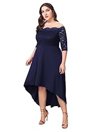 ESPRLIA - Vestido de cóctel con encaje floral para mujer, talla grande, color amarillo