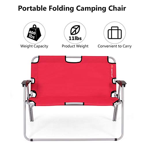 Goplus Folding Loveseat Camping Chair Outdoor 2Person Beach Seat Steel