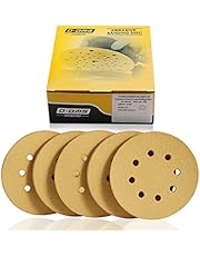 5 Inch 8 Hole Hook and Loop Sanding Discs, 50PCS Gold Orbital Sander Sandpaper with 60 80 120 220 320 Grit, Sharp Cutting and More Durable