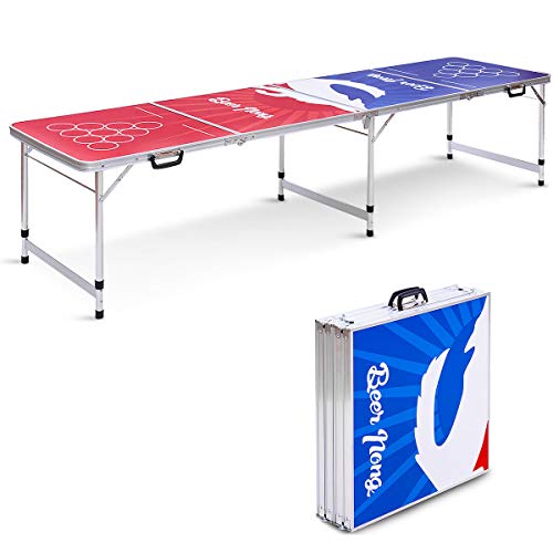 GYMAX Beer Pong Table, 8’ Folding Aluminum Game Party Table (Style B)