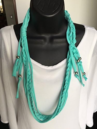 T-shirt Pastel Braided Turquoise Necklace Infinity Unique Accessories Spring Fashion Trendy Stranded Handmade One of a Kind Shabby Chic Tshirt Upcycled