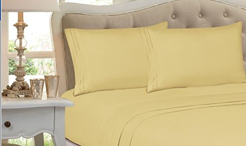 Royal Comfort Premium Quality Sheet Set Luxurious Silky Soft Wrinkle free &amp;Fade Resistant Deep Pocket up to 16' Tripple line Embroidered Pillow Case FULL (Full, Pale Yellow)