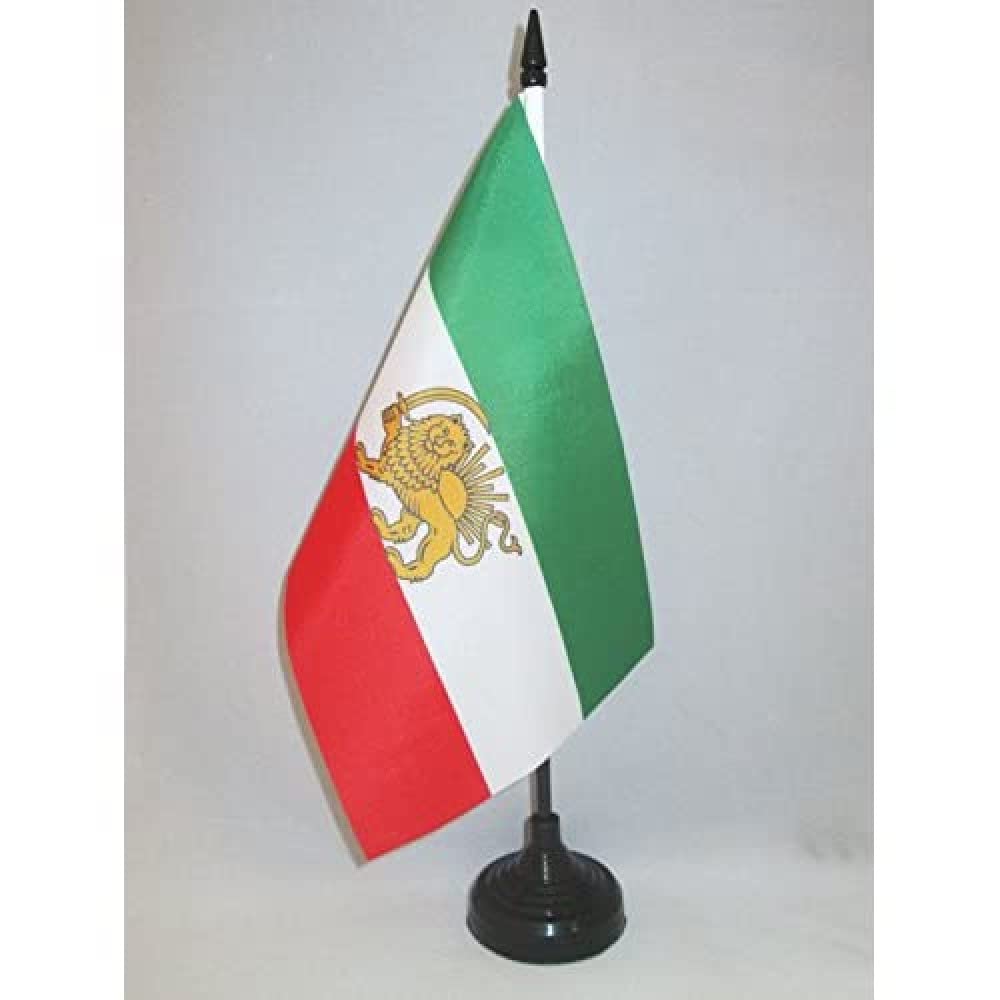 Photo 1 of Iran Old Persia Table Flag 5'' x 8'' - Persian Desk Flag 21 x 14 cm - Black plastic stick and base - AZ FLAG
