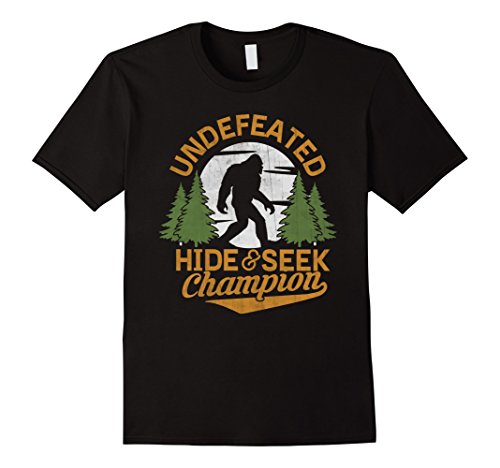 Mens Bigfoot T-shirt Undefeated Hide &amp; Seek Sasquatch Yeti Gift Large Black