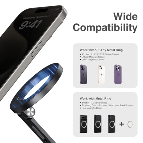 elitehood Magnetic Phone Tripod Mount for Magsafe, Aluminum iPhone Tripod Mount Adapter with 1/4” Screw, Cold Shoe Phone Mount for Camera, iPhone 16/15/14/13 Series