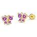 14k Yellow Gold Pink Butterfly Cubic Zirconia Children Screwback Baby Girls Earrings