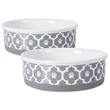 DII Bone Dry Lattice Ceramic Pet Bowl for Food & Water with Non-Skid Silicone Rim for Dogs and Cats (Large - 7.5" Dia x 2.4"H) Gray - Set of 2