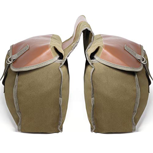 Jolitac Motorcycle Saddle Bag Large Capacity Canvas Panniers Bags for Bicycle Bike Motor Rear Seat Carrier Bag Army Green Two Side Saddlebags