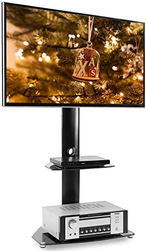 Universal Floor TV Stand with Mount and Shelf for 27 32 37 42 47 50 55 inch LCD LED OLED QLED Flat Panel and Curved TVs,Weight Capacity 110 lbs