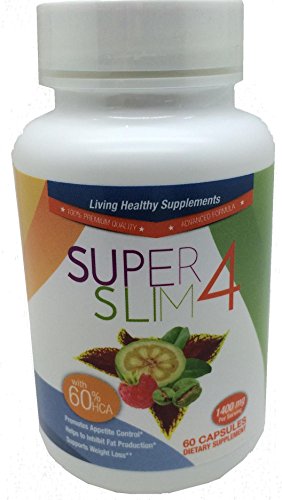 SuperSlim4 Natural Appetite Suppressant and Weight Loss Supplement, 100% of the purest form of Garcinia Cambogia, Forskolin, Green Coffee Bean and Raspberry Ketone 1400mg