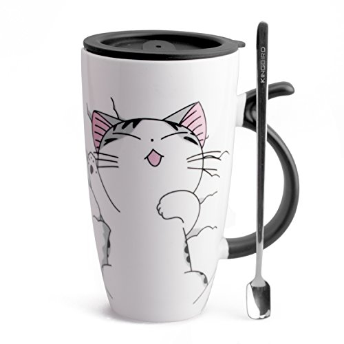 Neolith cute cat style ceramic mugs with lid & spoo…