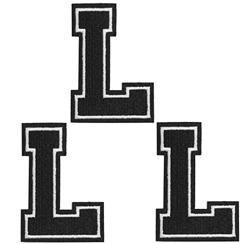 TACVEL 3 Pieces Iron on Letter Patch, Full Embroidery Letter Patch, Iron Alphabet Letter A-Z Iron on Sew on Patches for Clothes, Dress, Hat, Socks, Jeans, DIY Accessories, 3.14inch (Black, L)