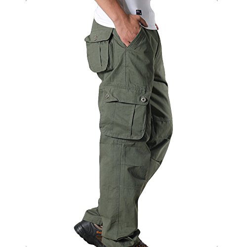 TIMEMEANS Men Pocket Overalls Casual Pocket Sport Work Casual Trouser Pants Army Green