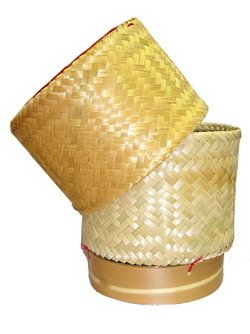 Handwoven Handmade Sticky Rice Serving Basket From Natural Bamboo Size 21x21x21 cm.
